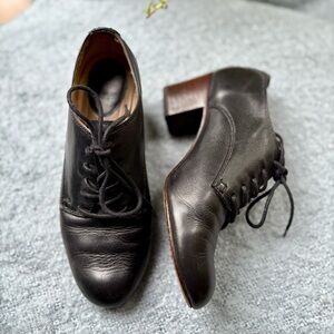 Black Leather Lace-Up Ankle Boots